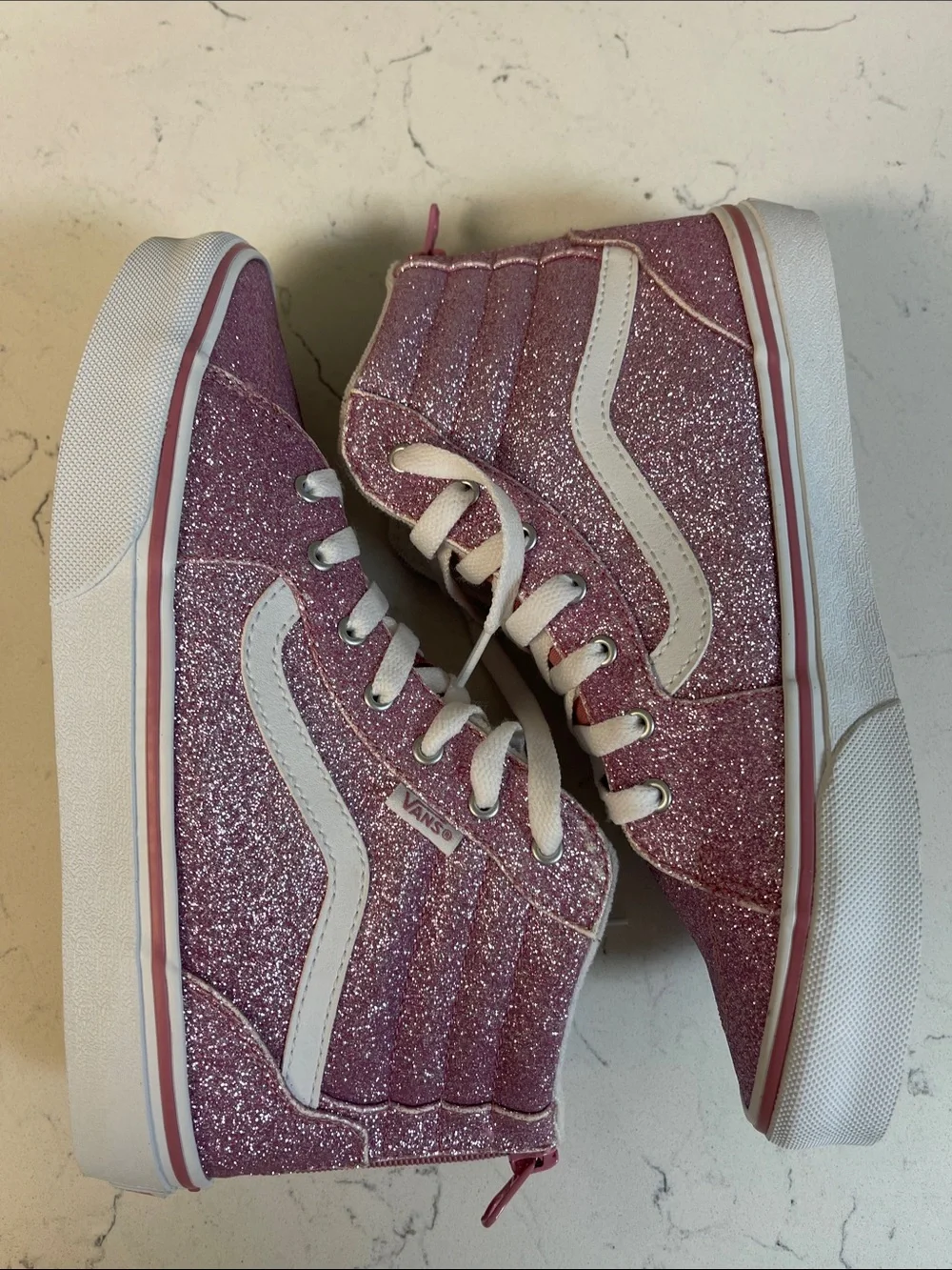 Sneakers Vans Girls Filmore Hi Zip Spring Glitter Mauve Size 5 Missy Worn 1-2x’s